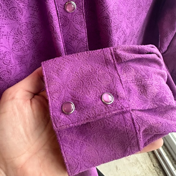 Wrangler Pearl Snap Suede Western Button Up Shirt Size Large Purple Pattern - Picture 7 of 10